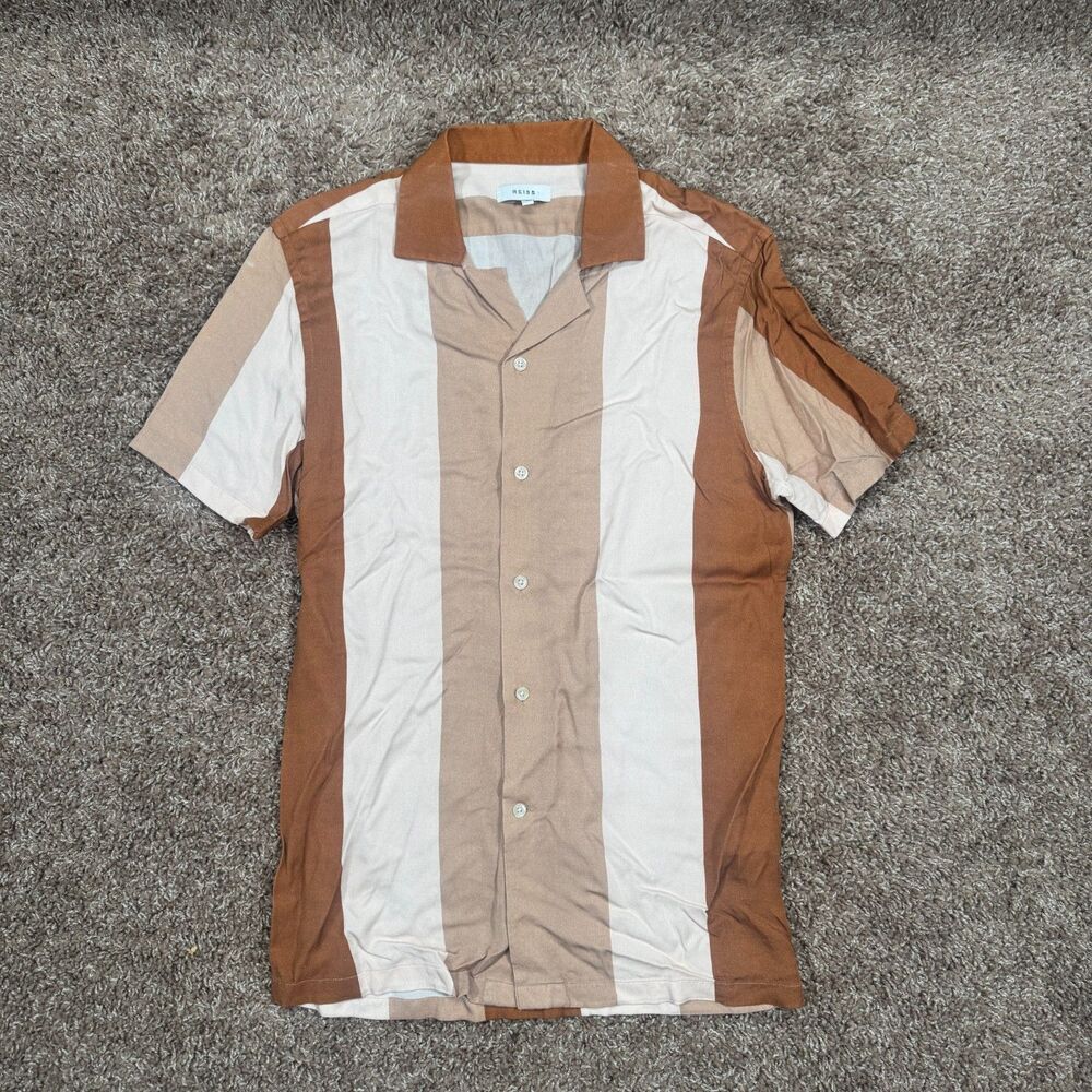 Reiss Alvin Cuban Stripe Button Up Shirt Mens Small Short Sleeve Casual